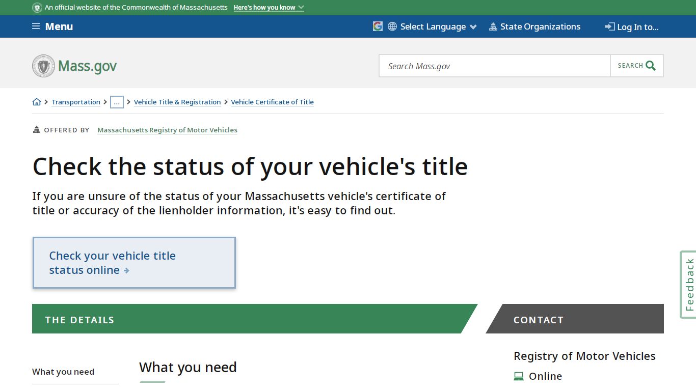 Check the status of your vehicle's title | Mass.gov