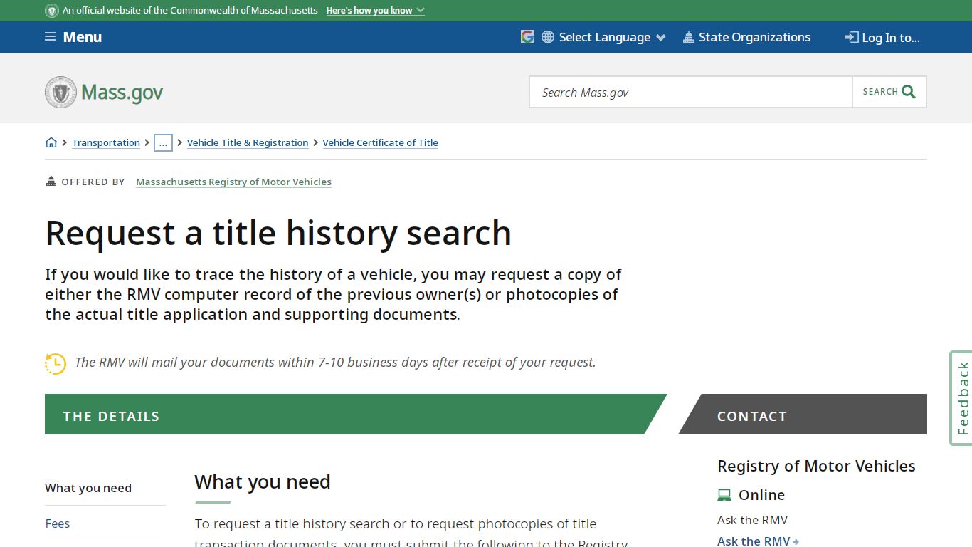 Request a title history search | Mass.gov